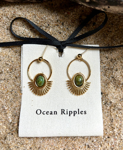 18ct Gold Plated African Turquoise Hoop Earrings 