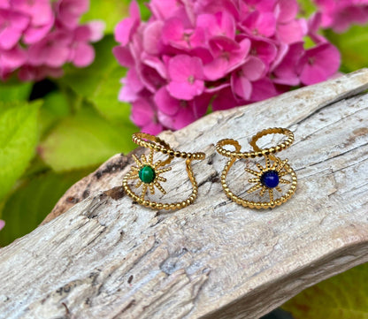 18ct Gold Plated Natural Stone Star Ring: Lapis Lazuli
