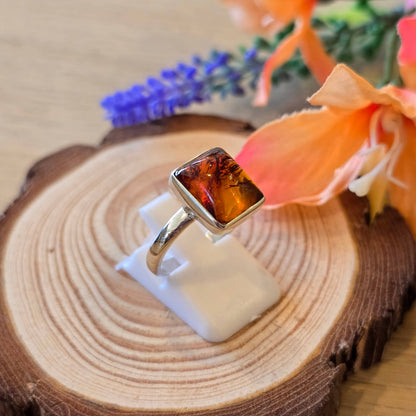 Amber Sterling Silver Ring - 3.4g - UK P
