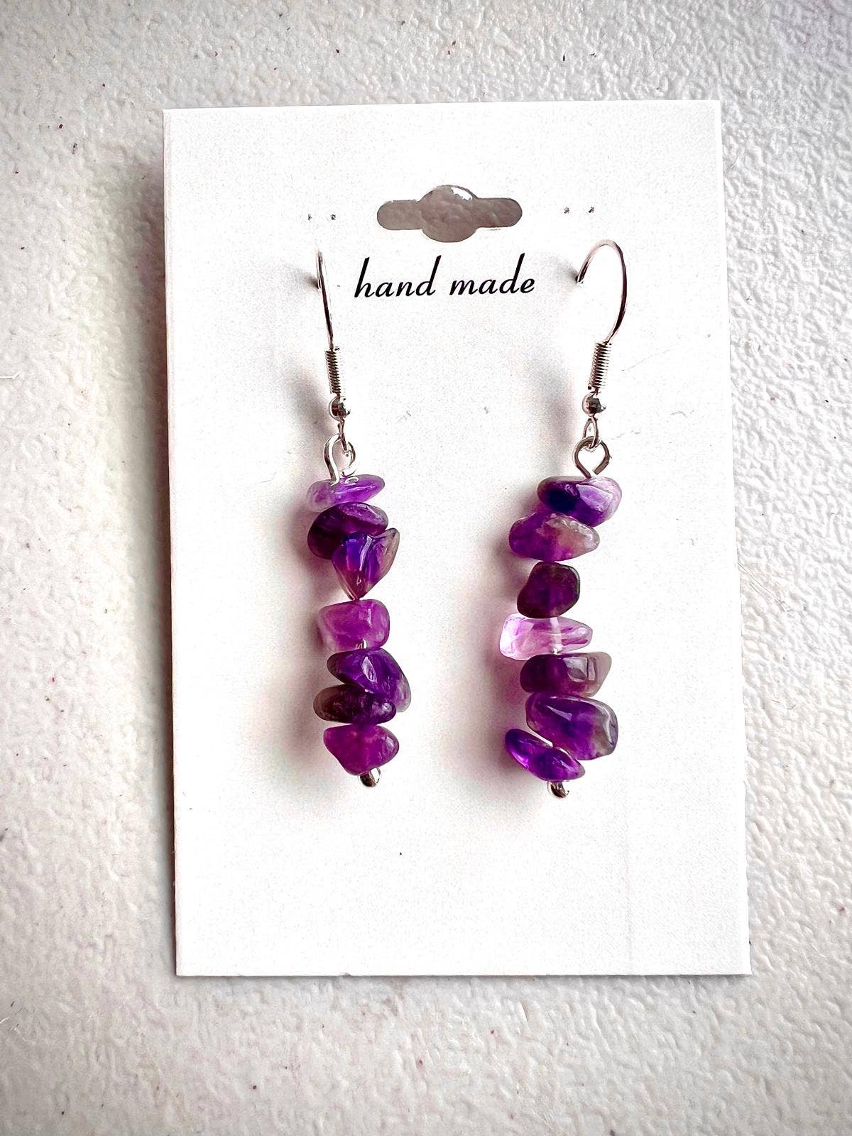 Amethyst Crystal Gravel Stone Earrings – Silver Plated