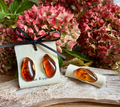 18ct Gold Plated Statement Resin Earrings: Amber