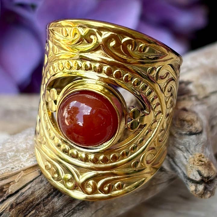 18ct Gold Plated Red Agate Athenian Ring