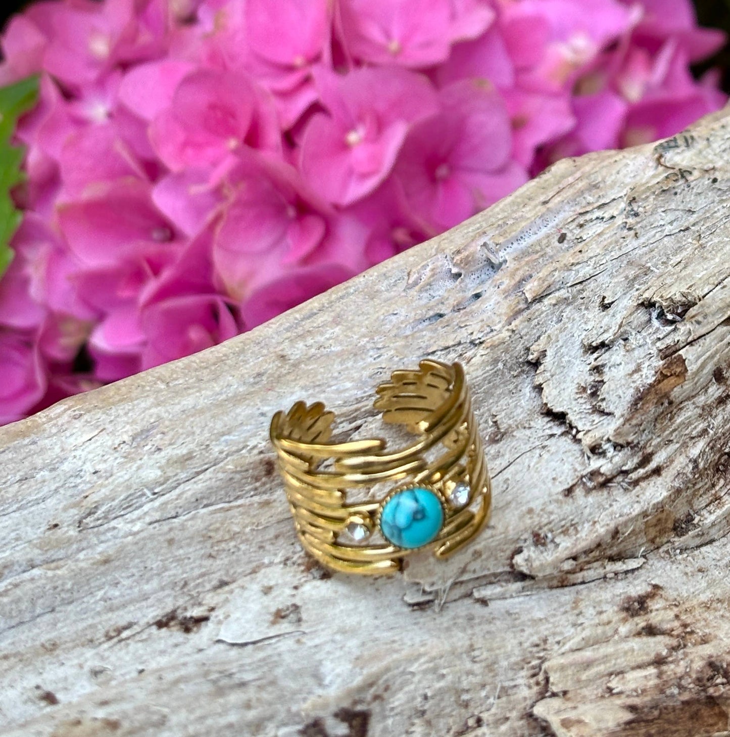 18ct Gold Plated Turquoise Cubic Zirconia Multi Band Ring 