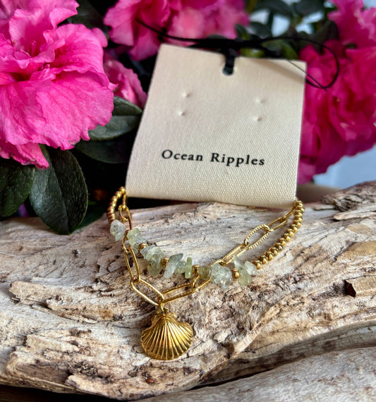 18ct Gold Plated Green Aventurine Shell Bracelet 
