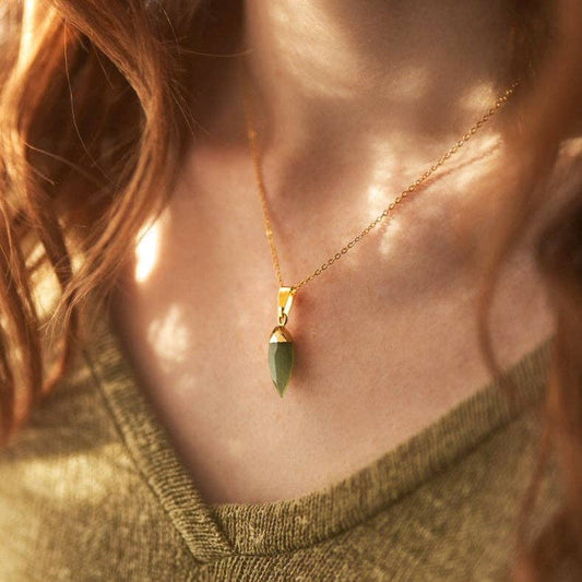 Aventurine Gemstone Crystal Spike Gold Necklace Pendant: 16 - 18 inches