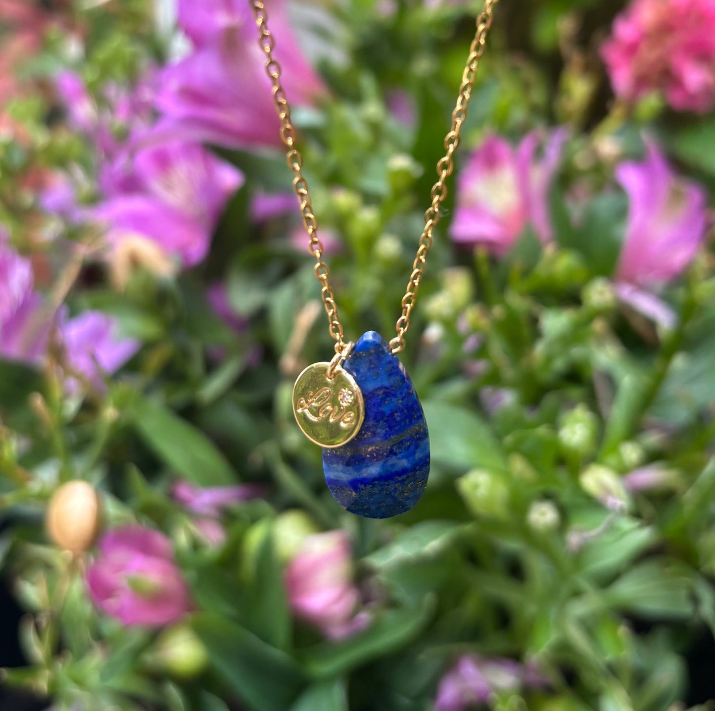 18ct Gold Plated Lapis Lazuli Pendant Necklace With Love Tag