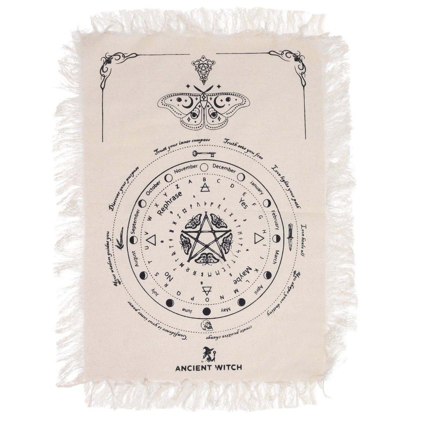Ancient Witch Pendulum Divination Cloth: All Seeing Eye - Divination Cloth - Natural & Black