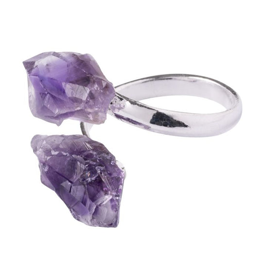 Ring with 2 Amethyst Points, Silver Plated