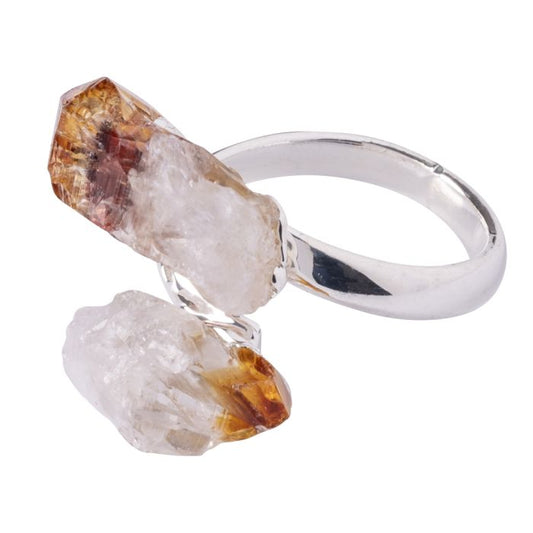 Ring with 2 Citrine Heat Treated Points Silver Plated