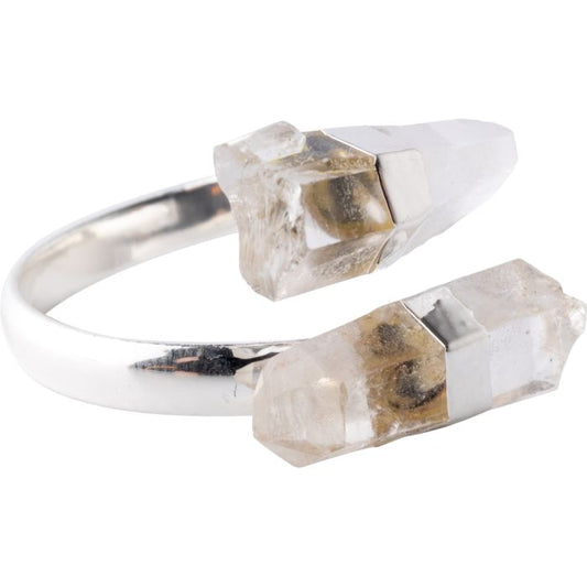 Ring with 2 Quartz Crystal Points Silver Plated