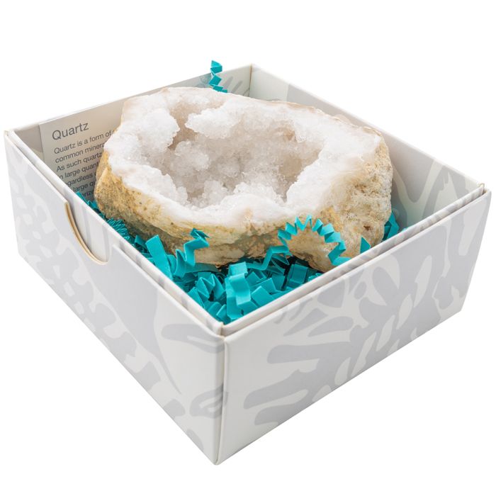 White Quartz Geode in Gift Box with ID Card, Brazil