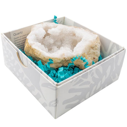 White Quartz Geode in Gift Box with ID Card, Brazil