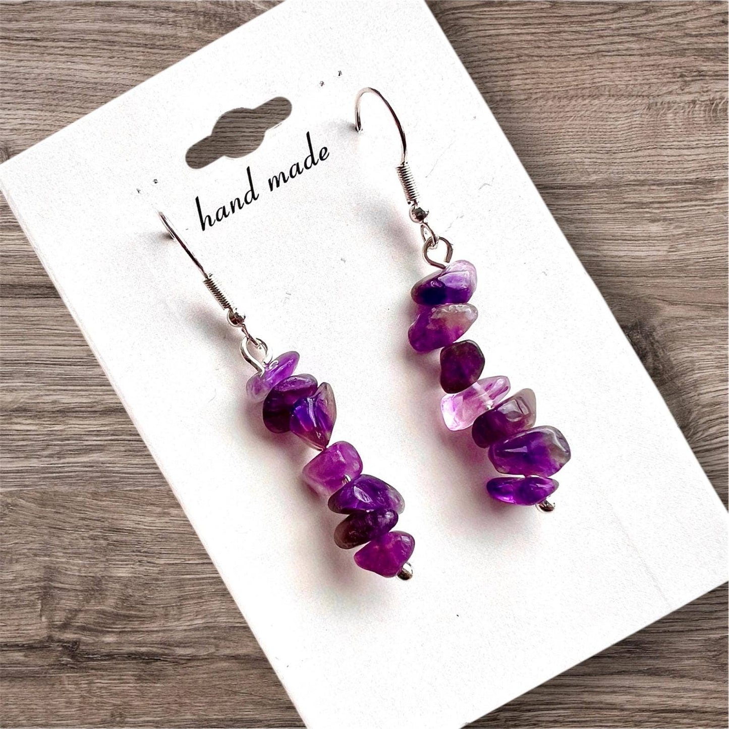Amethyst Crystal Gravel Stone Earrings – Silver Plated