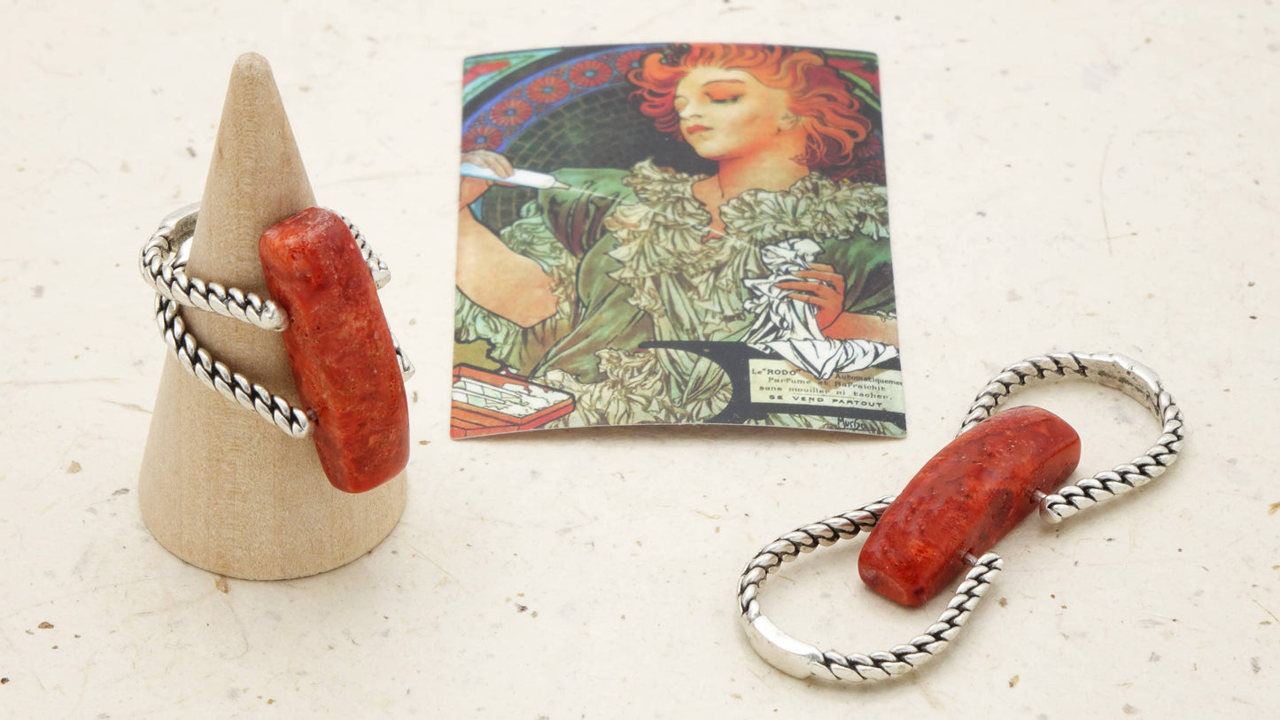 Coral Stone Ring  – (Assorted Gold & Silver Bands): Silver