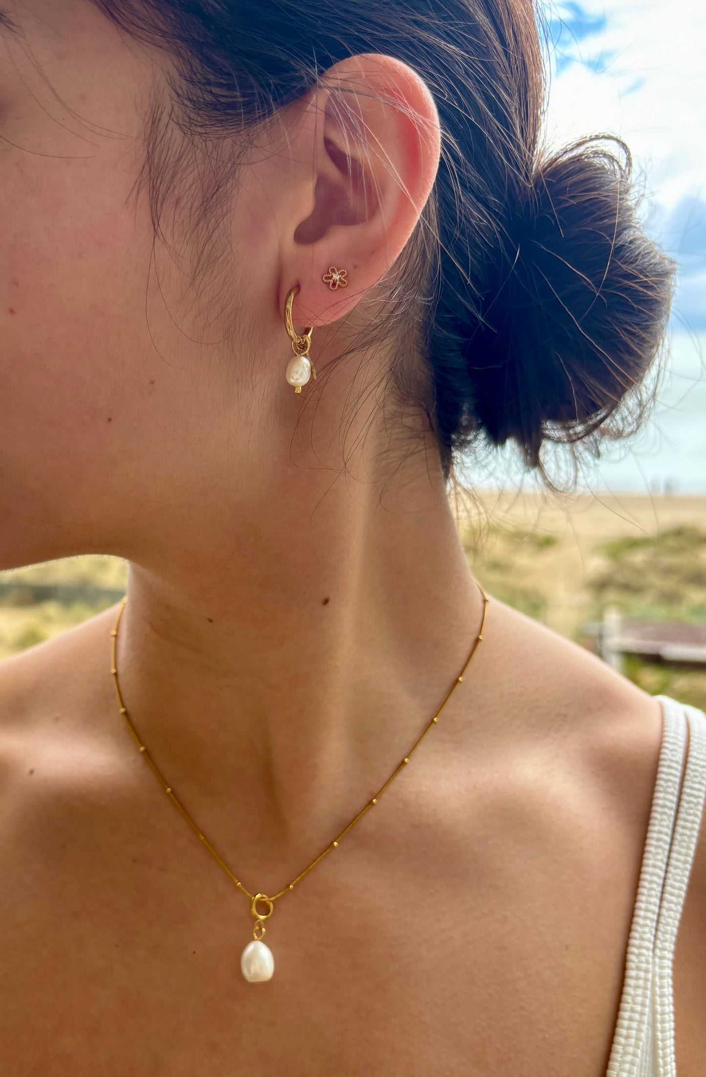 18ct Gold Plated Single Pearl Necklace