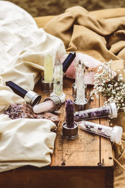 Crystal Infused Glass Water Bottle, Rose Quartz, Love & Calm
