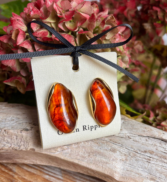 18ct Gold Plated Statement Resin Earrings: Amber