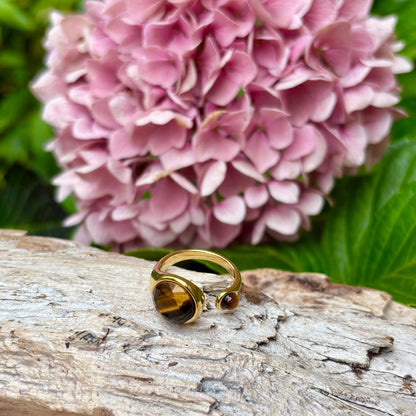 18ct Gold Plated Tiger's Eye Open Top Ring