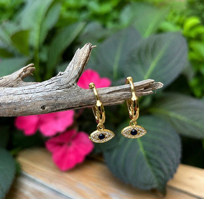 Evil Eye Huggie Earrings - Gold