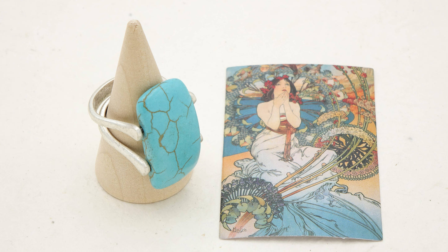 Turquoise Statement Ring – (Assorted Gold & Silver Bands): Silver