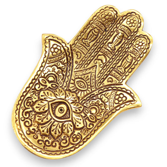 Gold Aluminium Small Hamsa Incense Holder 13x5.5cm