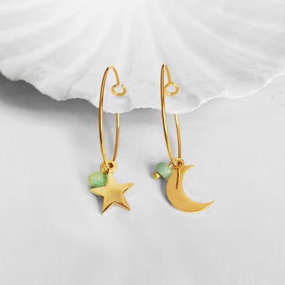 Mismatched Moon and Star Hoop Earrings