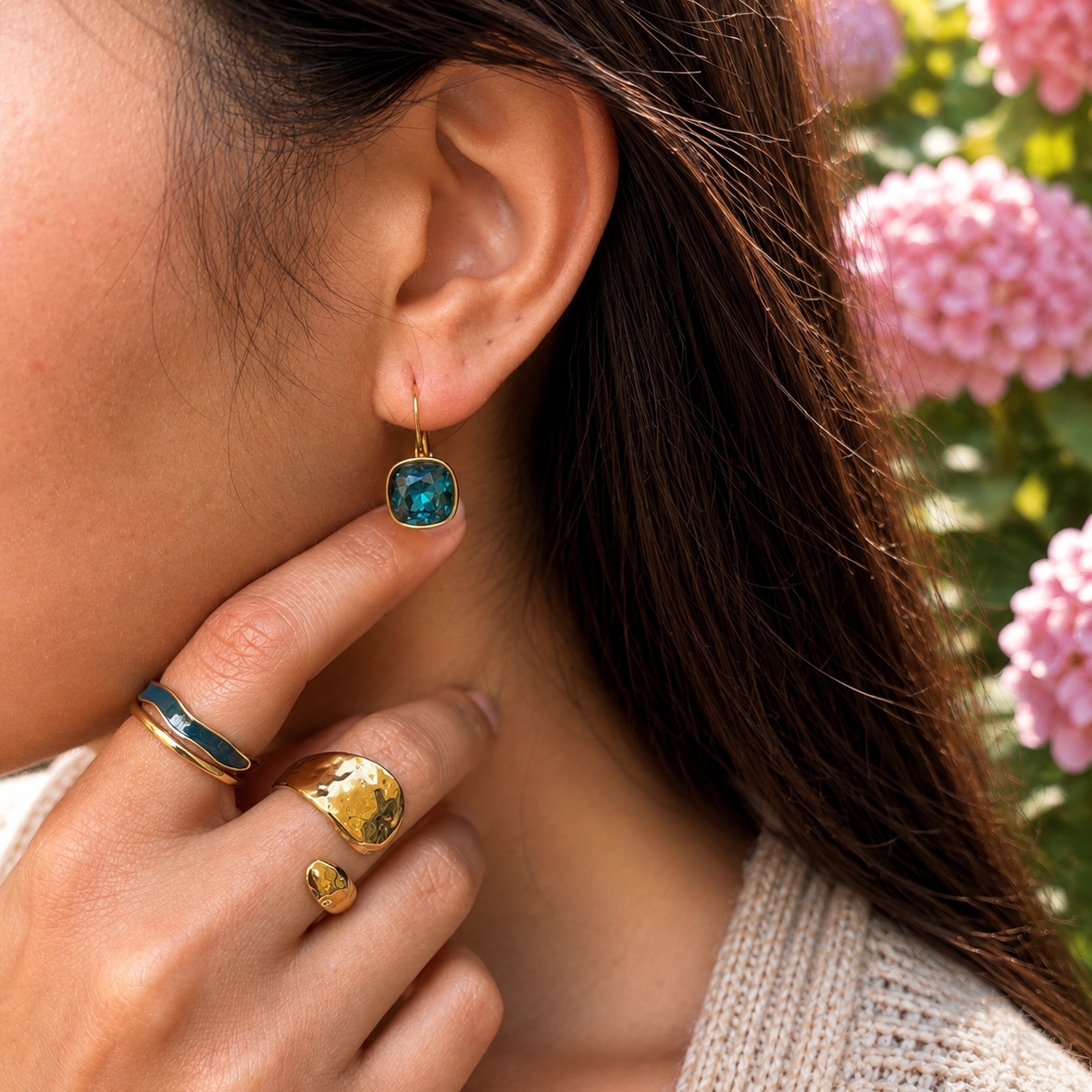 18ct Gold Plated Hammered Open Top Ring