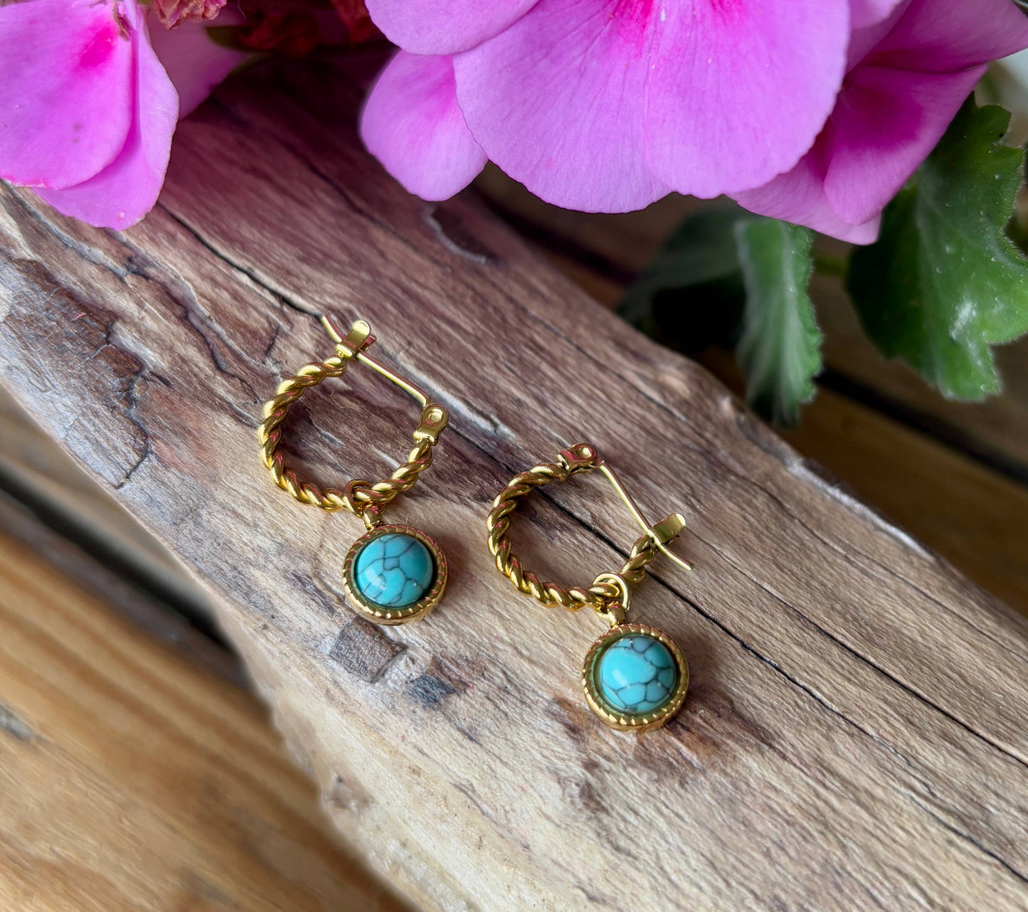 18ct Gold Plated Turquoise Twisted Huggie Earrings   