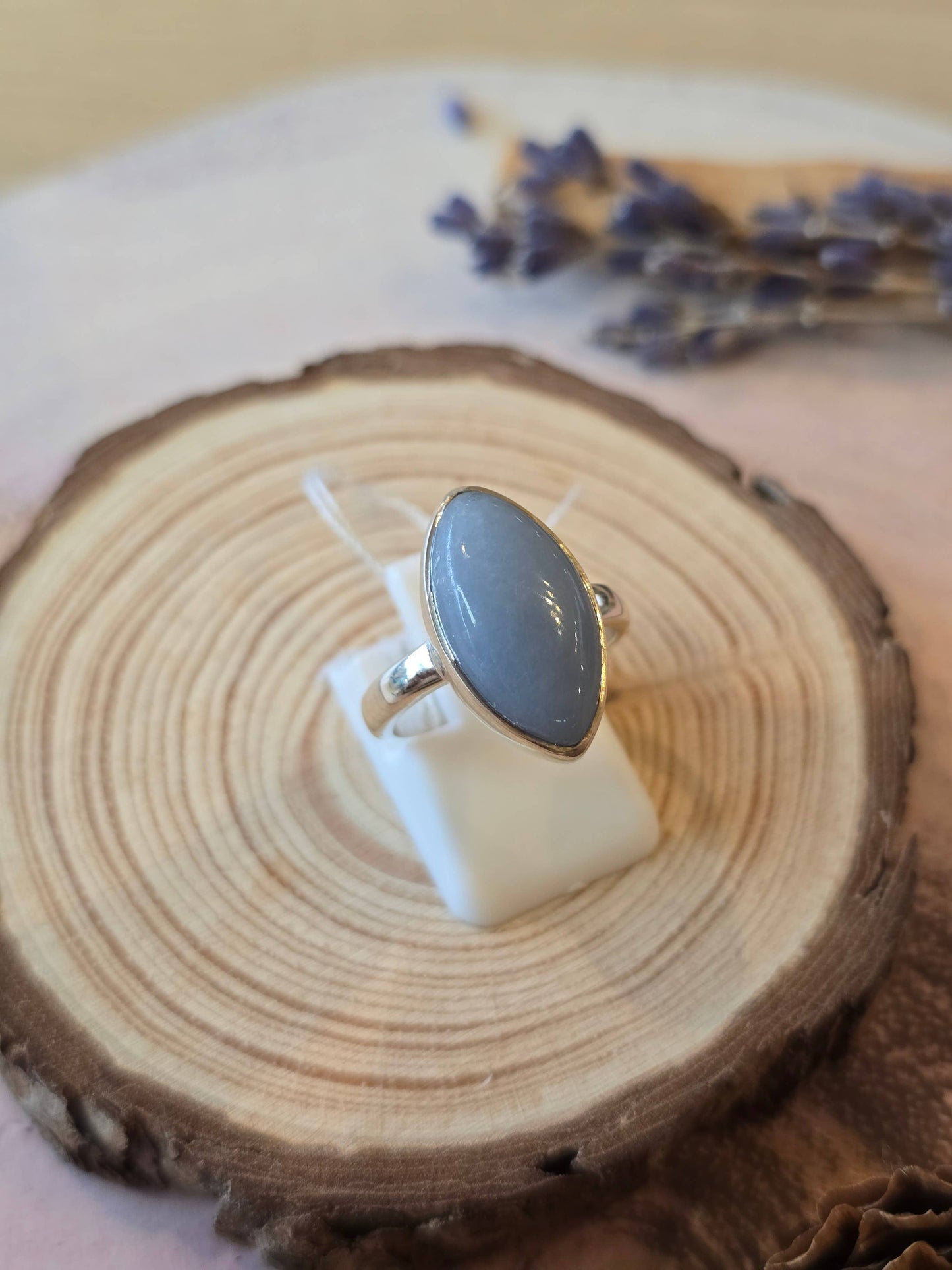 Angelite Sterling Silver Ring - 4.3g - UK L