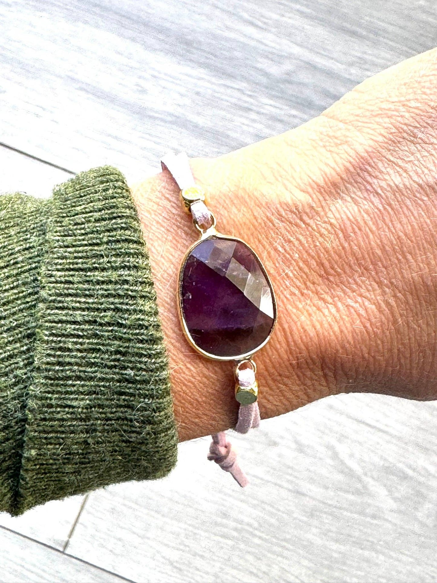 Amethyst Bracelet with Lilac Suede