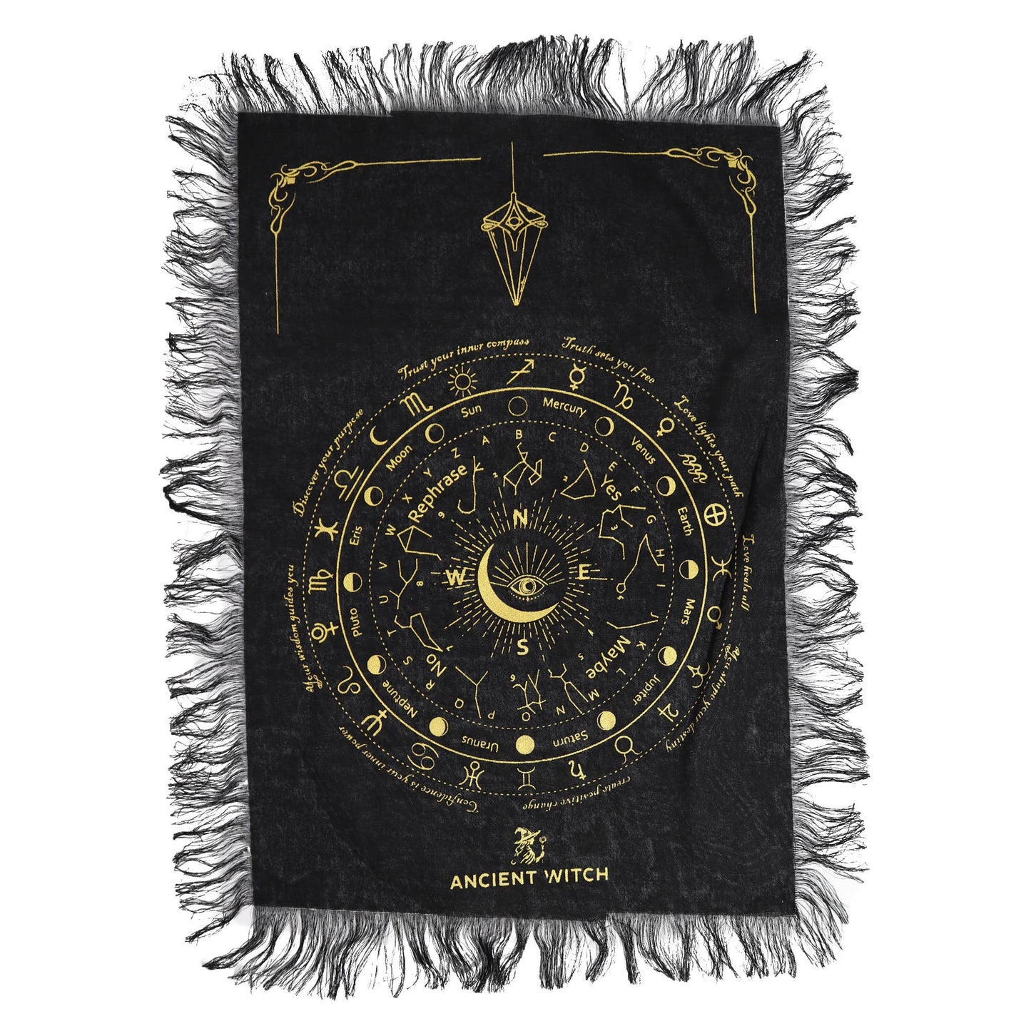 Ancient Witch Pendulum Divination Cloth: All Seeing Eye - Divination Cloth - Natural & Black