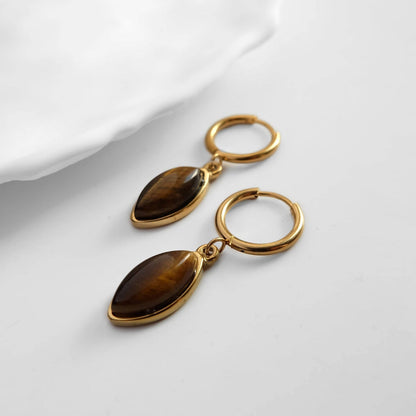 Gemstone Dangle Hoop Earrings: Tiger's Eye