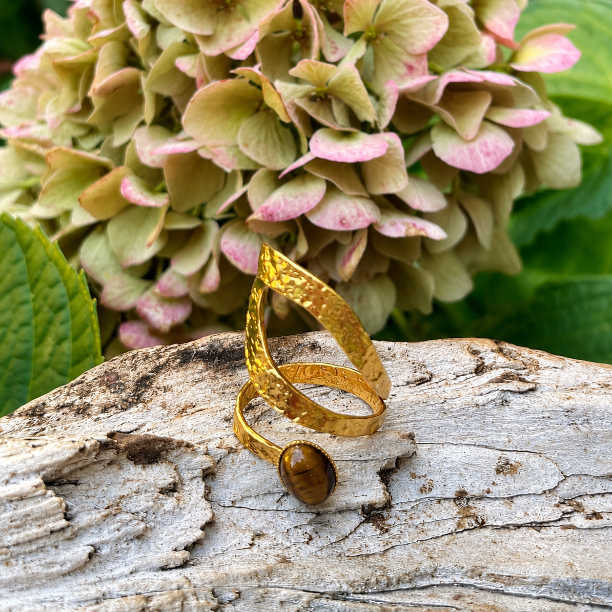 18ct Gold Plated Tiger's Eye Wrap Ring
