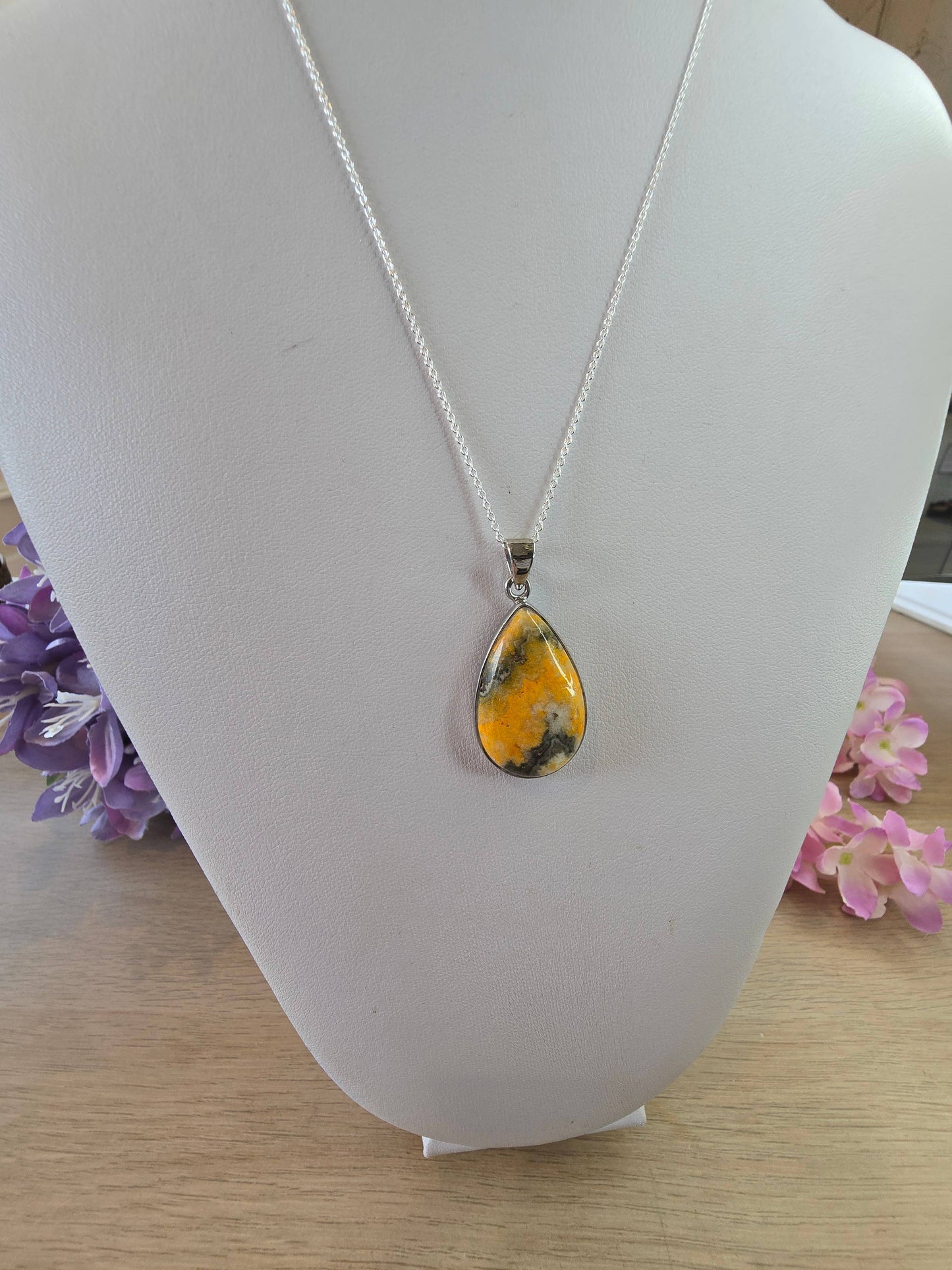 Bumblebee Jasper Sterling Silver Pendant and Chain - 6.5g
