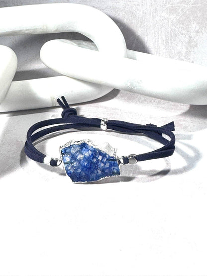 Black Agate Soft Navy Suede Bracelet