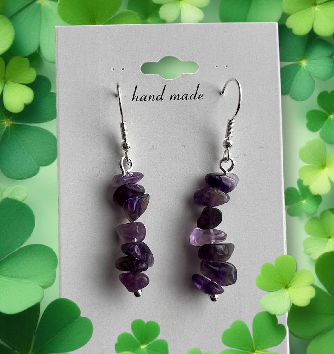 Amethyst Crystal Gravel Stone Earrings – Silver Plated