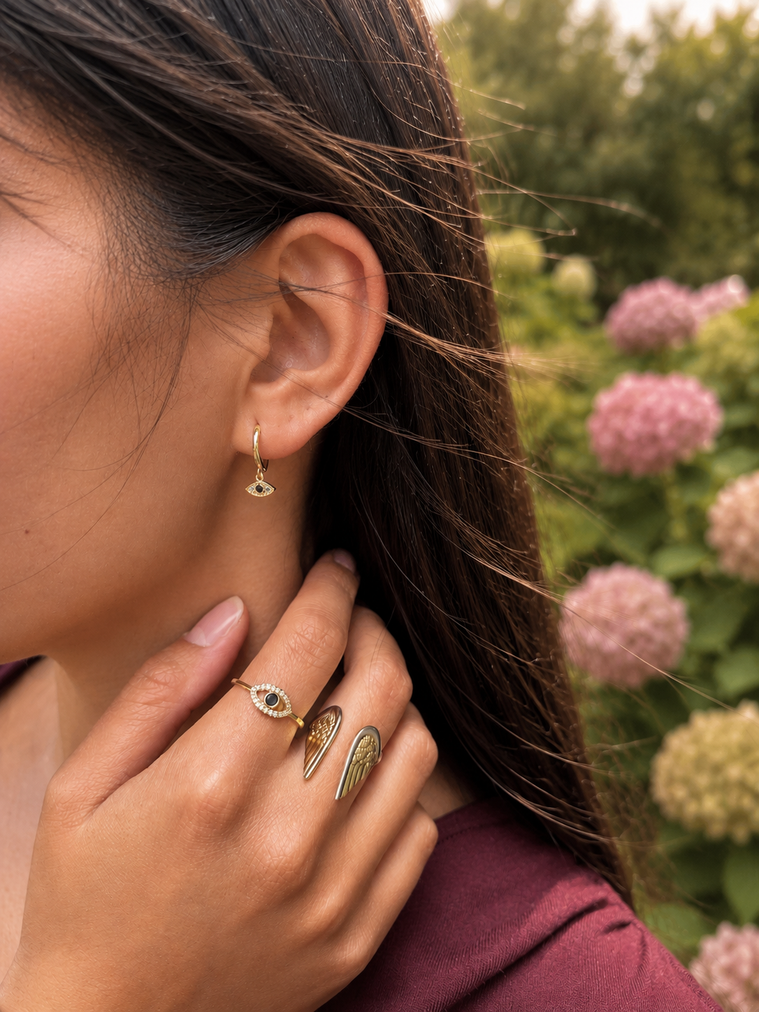 Evil Eye Huggie Earrings - Gold
