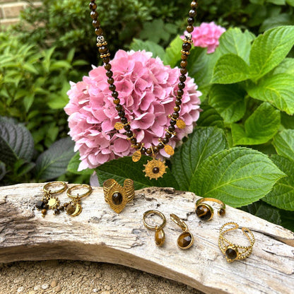18ct Gold Plated Tiger's Eye Charm Huggie Earrings