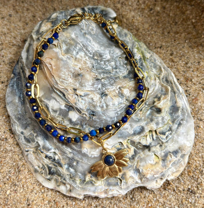 18ct Gold Plated Lapis Lazuli Double Chain Bracelet