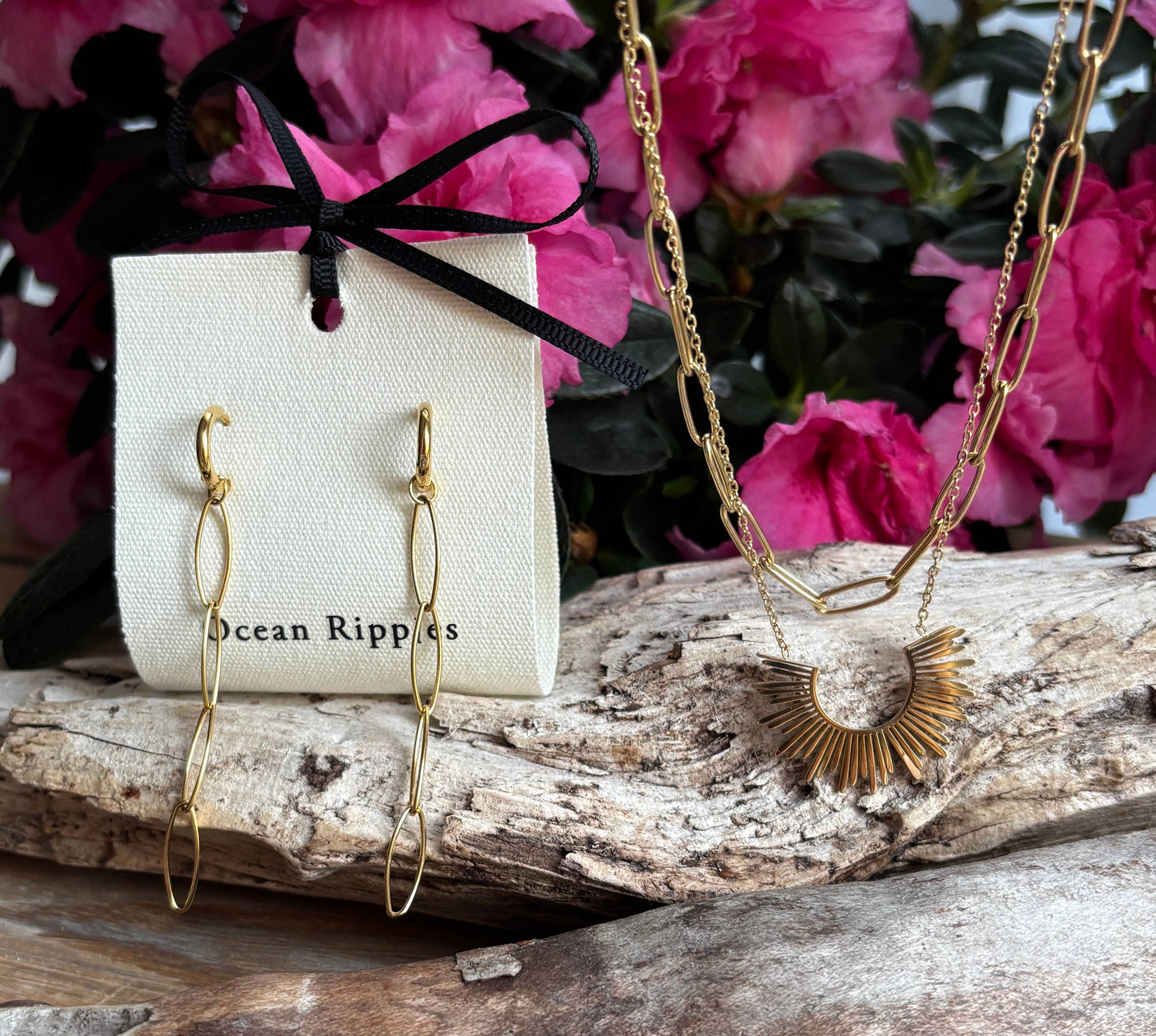 18ct Gold Plated Sun Pendant Double Chain Necklace    