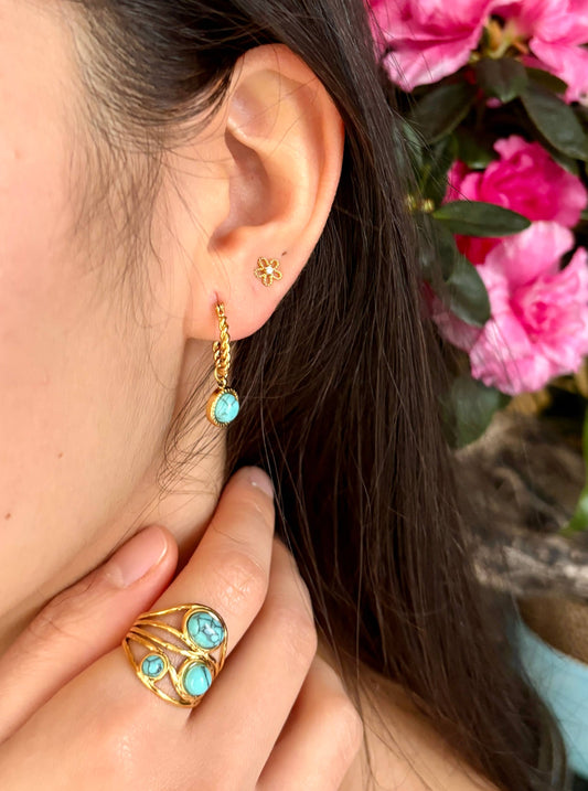 18ct Gold Plated Turquoise Twisted Huggie Earrings   