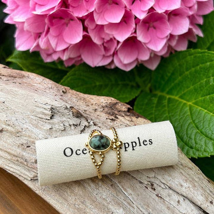 18ct Gold Plated Natural Stone Orbit Ring - African Turquoise