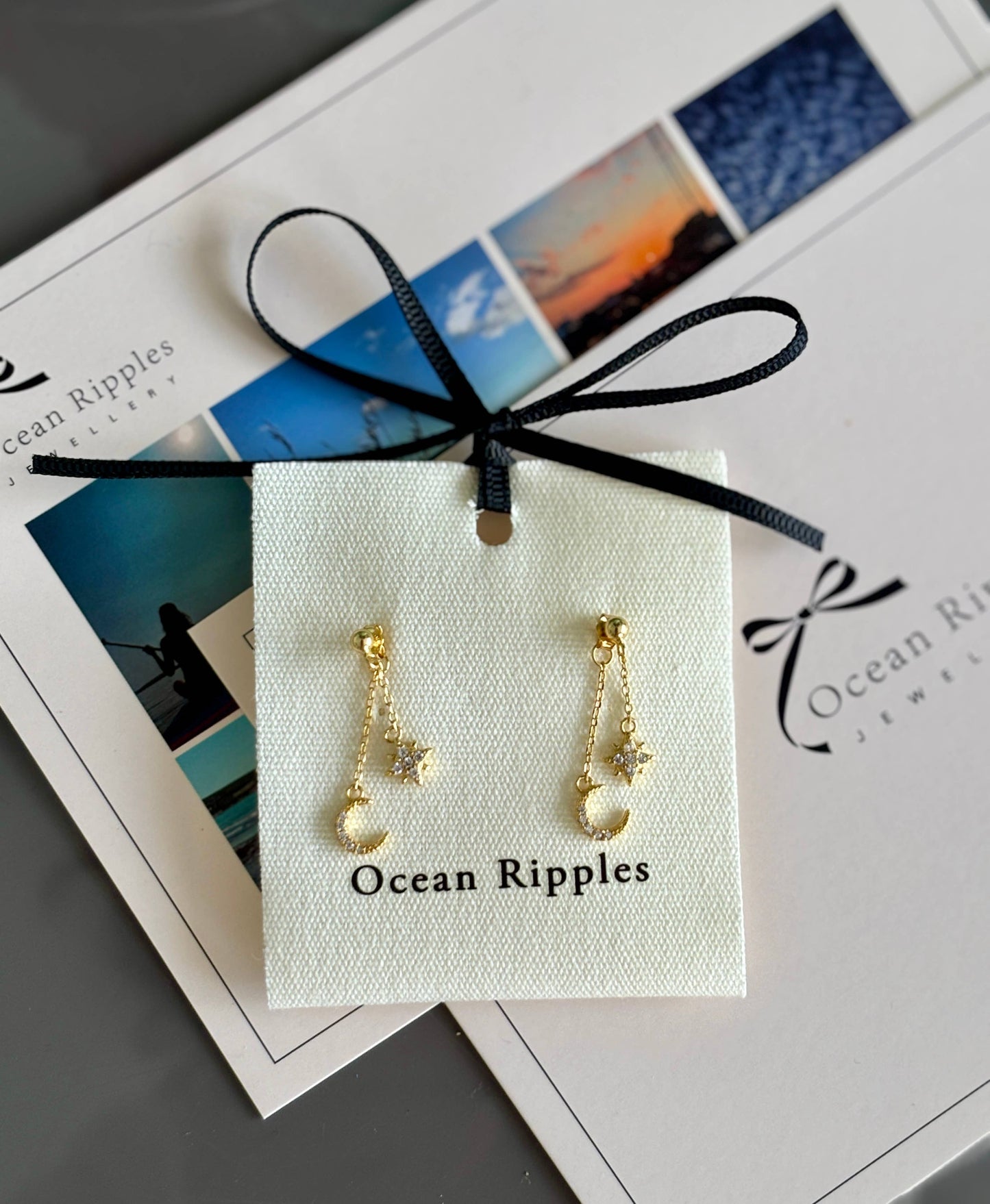 Vermeil - 18ct Gold Plated Star and Moon Dangle Earrings  