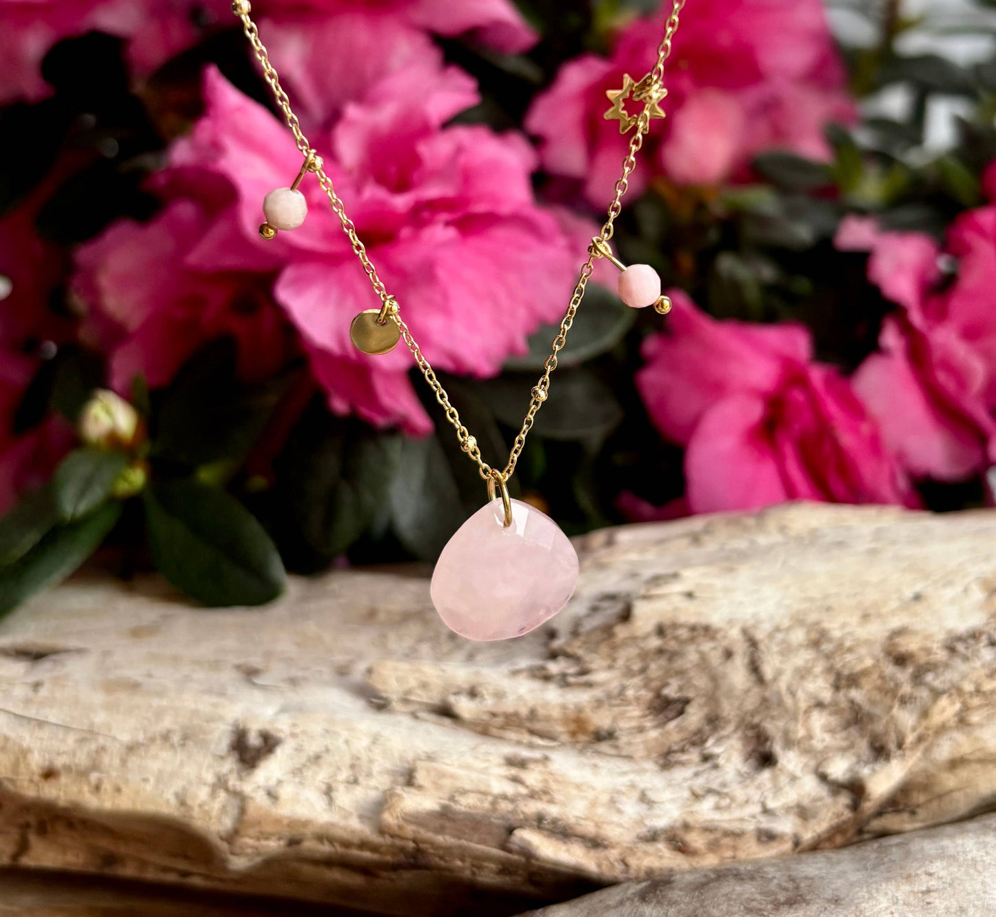 18ct Gold Plated Rose Quartz Pendant Necklace   