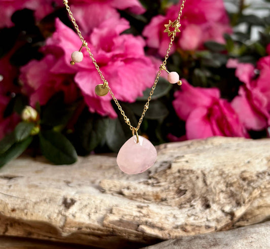 18ct Gold Plated Rose Quartz Pendant Necklace   