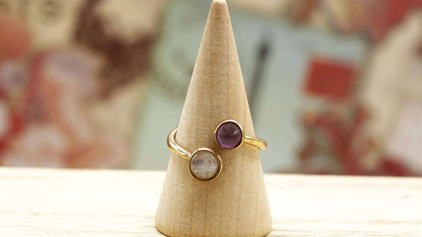 Amethyst and Moonstone Crystal Stone Ring
