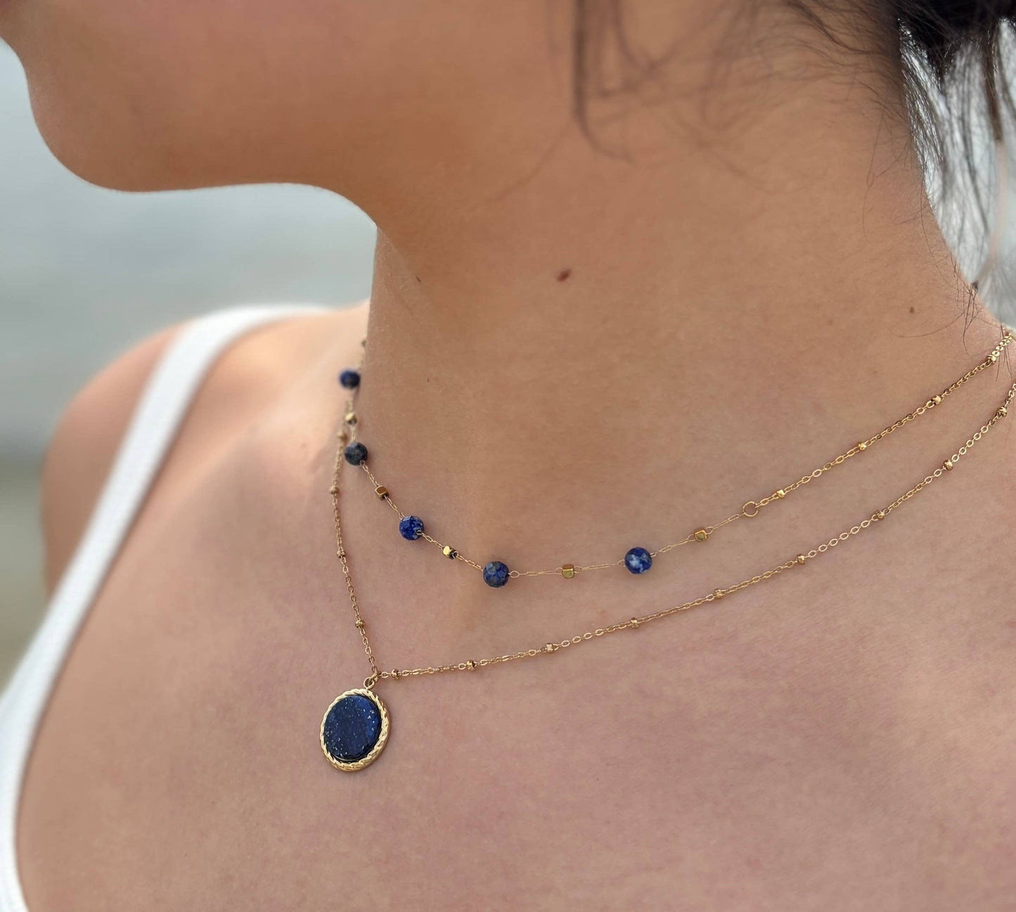 18ct Gold Plated Lapis Lazuli Layered Necklaces 
