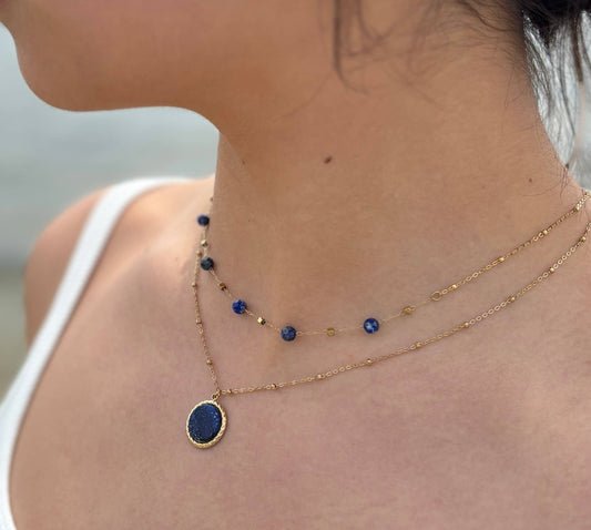 18ct Gold Plated Lapis Lazuli Layered Necklaces 