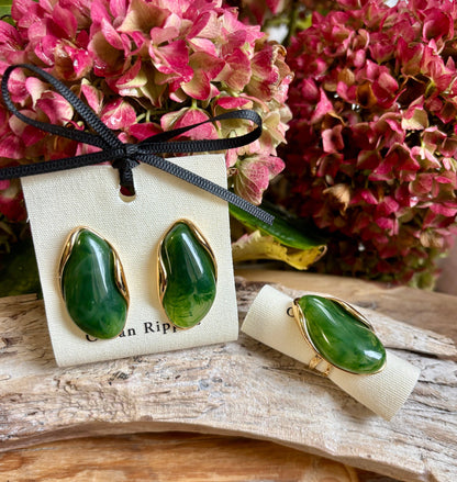 18ct Gold Plated Statement Resin Earrings: Green