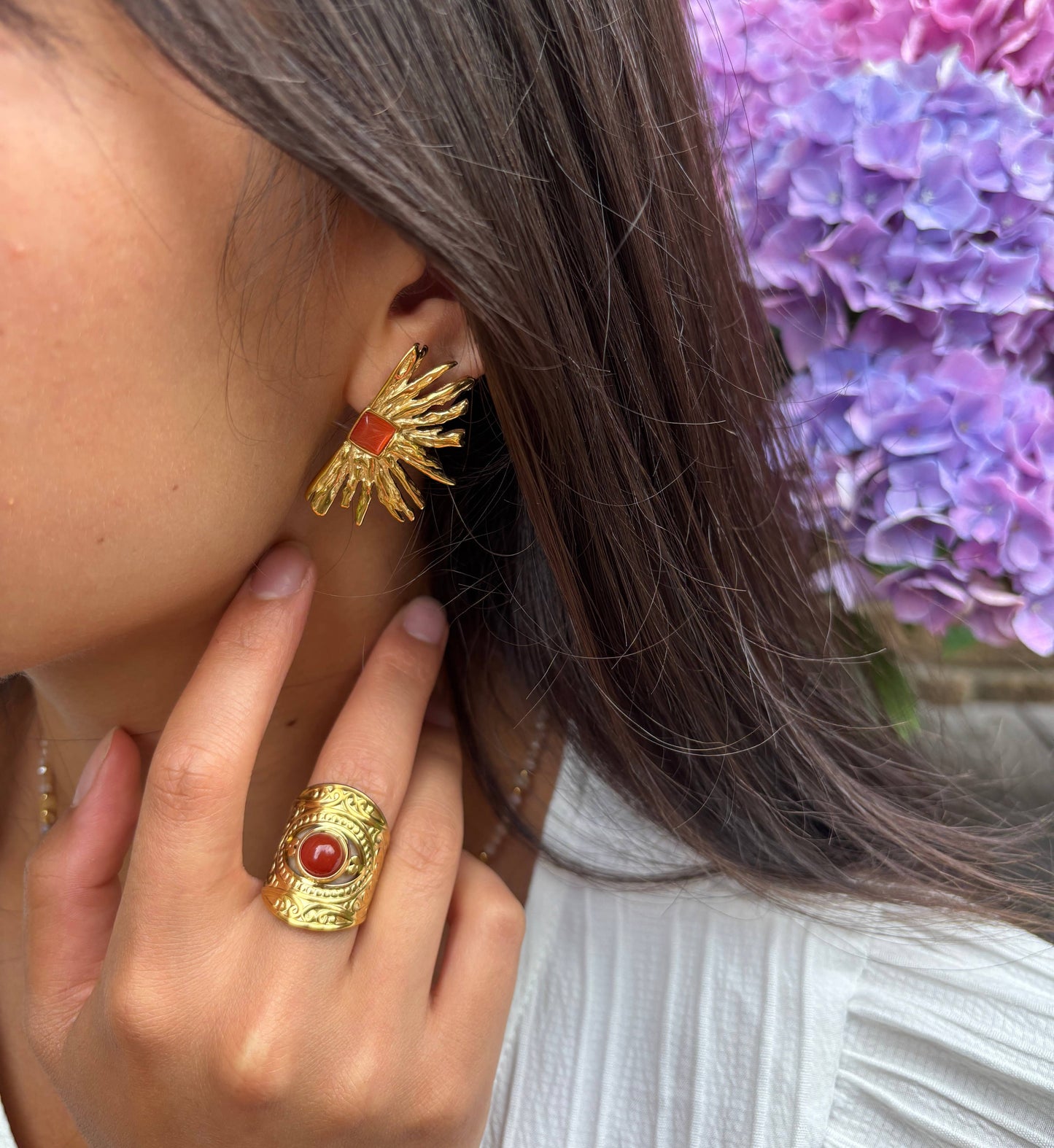18ct Gold Plated Agate Fan Earrings: Green